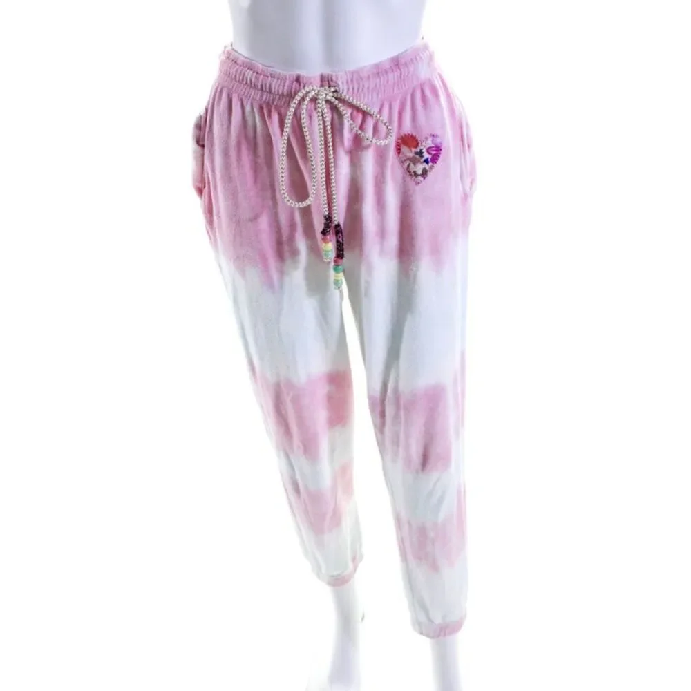 Love Shack Fancy Womens Tie Dye Print Sweatpants Pink Blue Cotton Size Small